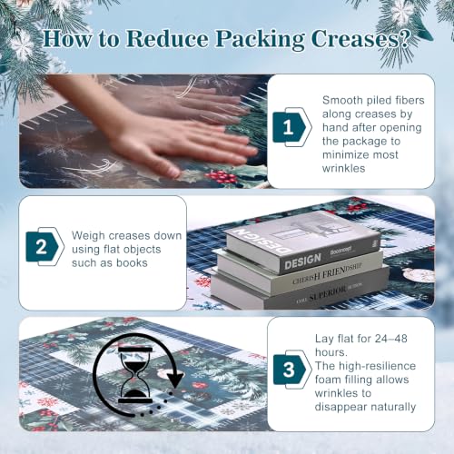 AtawLege Christmas Area Rug 5x7 Blue - Washable Winter Patchwork with Non-Slip Backing