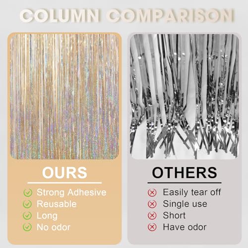 Champagne Foil Fringe Backdrop Curtains - 3-Pack Tinsel Party Streamers