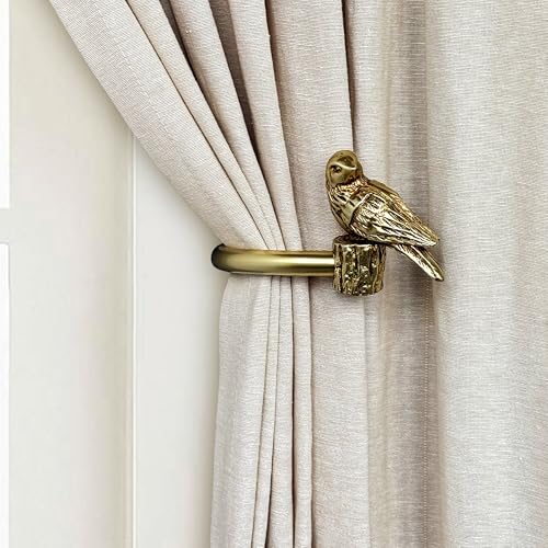 Decorative Bird Curtain Holdbacks, Metal Wall Mount Hooks, Set of 2 Gold