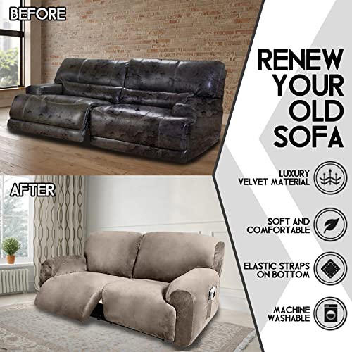 Extra Wide 2 Seater Reclining Sofa Cover - 6-Piece Velvet Slipcover