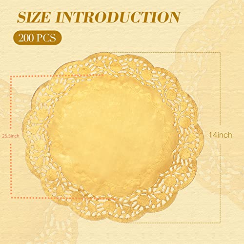 200 Pcs 14-Inch Round Gold Lace Paper Doilies for Party Table Decoration
