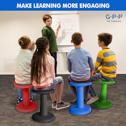Kids Wobble Stools, 17.7-Inch Active Seating Chairs, 2-Pack - Black