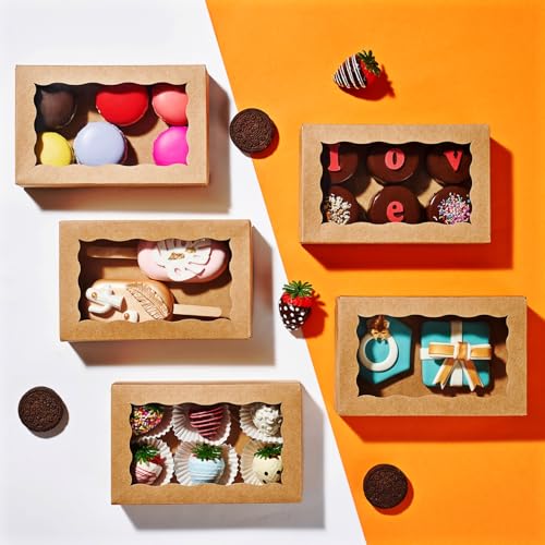 Brown 100PCS Clear Cookie Boxes with Window 7x4.3x1.5 Inch for Bakery Pastries