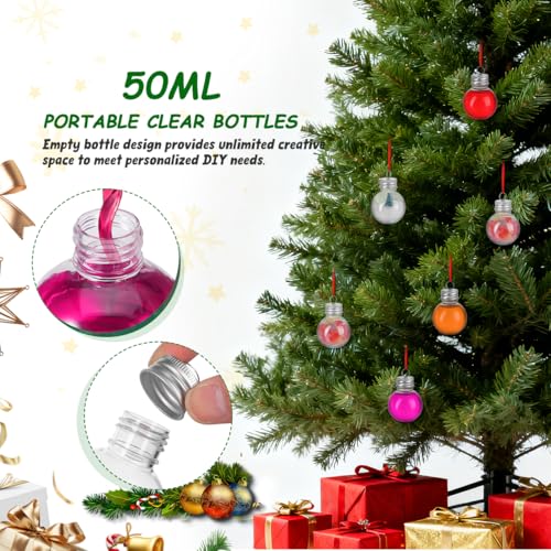 HOMSFOU 50ml Clear Bulb Bottle Ornament Set with Silver Cap - Fillable PET Drink Balls