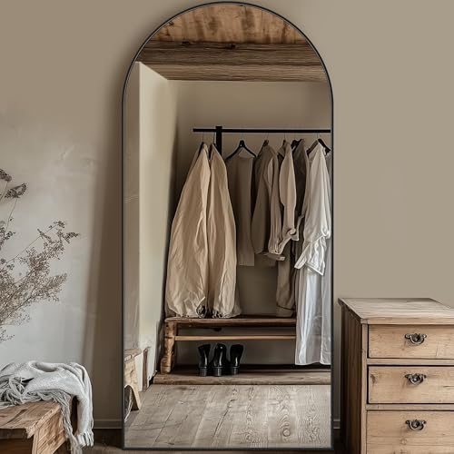 76"x34" Arched Full Length Floor Mirror, Large Aluminum Black Body Mirror