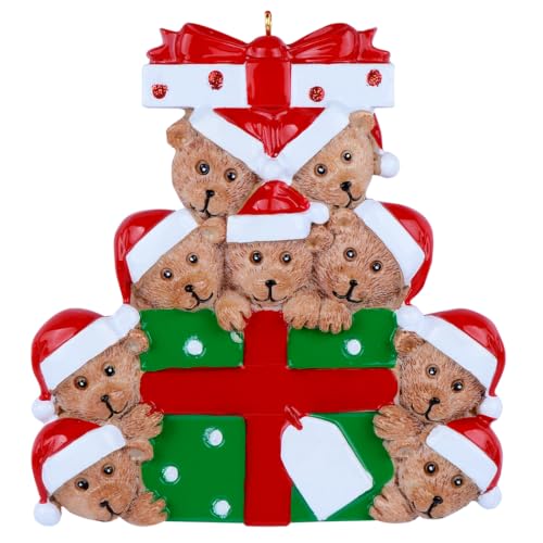 MAXORA Personalized Teddy Bear Family of 9 Christmas Ornament - Custom Tree Decoration