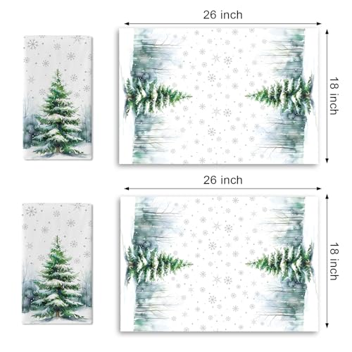 Croar Winter Pine Tree Kitchen Dish Towel Snowy Snowflake Farmhouse Decor - Set of 2