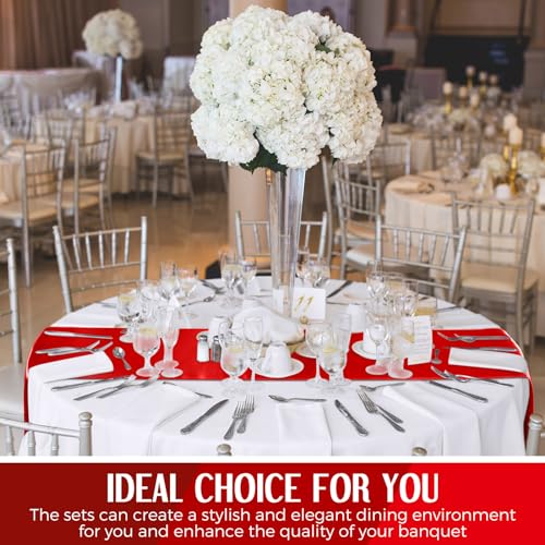 Tudomro 16 Pcs White & Red Round Tablecloth and Satin Runner Set - 84in Tablecloths & 108x12in Runners