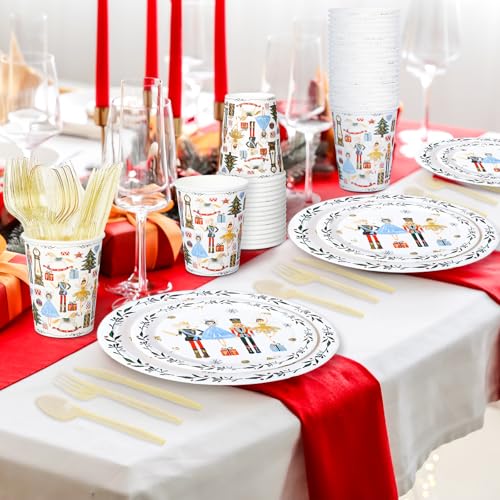 Nutcracker Christmas Party Tableware Set - 175 pcs Watercolor Holiday Disposable Dinnerware for 25 Guests