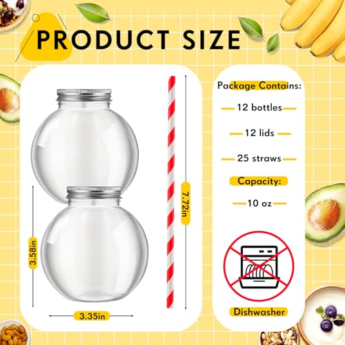 Yaomiao 12 Pcs 10oz Mini Fish Bowl Cups with Lids & Red Straws, Clear 300ml