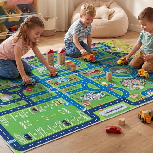 4x6 Kids Car Play Rug, Non-Slip Educational Area Mat for Playroom