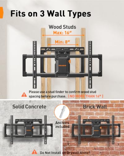 Perlegear Full Motion TV Wall Mount for 42-90 Inch TVs up to 132 lbs
