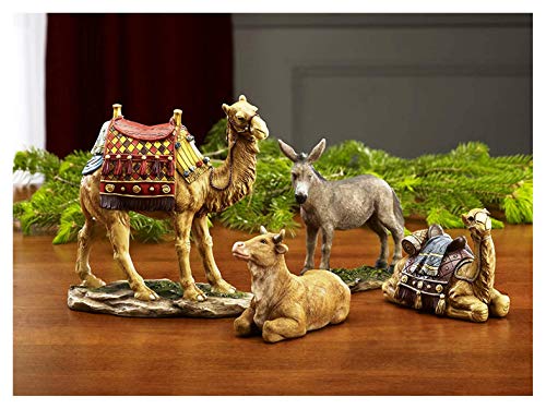 4-Piece Nativity Animals Set - Hand-Painted Polystone Camels, Donkey & Ox