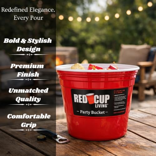 Red Cup Living Large 201 oz Insulated Party Ice Bucket - Durable Plastic Beverage Cooler for Parties & Bar