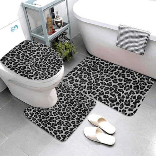 3-Piece Leopard Print Bathroom Rug Set, Non-Slip Soft Memory Foam Bath Mat