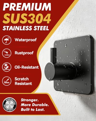 Heavy Duty Adhesive Hooks - 22lb Capacity Stainless Steel Wall Hooks, 5 Pack