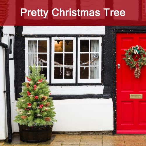 HomeKaren 30-Inch Prelit Christmas Tree (Green) Battery-Operated with Red Berries & Pine Cones