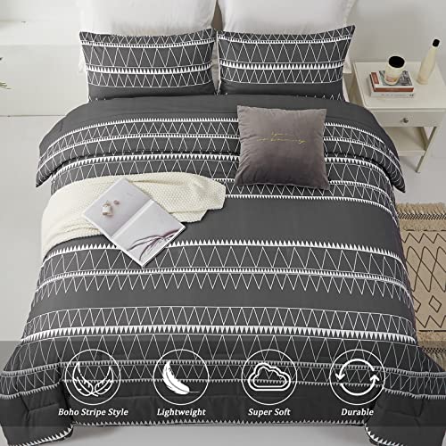 Dark Grey Reversible Comforter Set King - 3 Pieces, Lightweight Microfiber