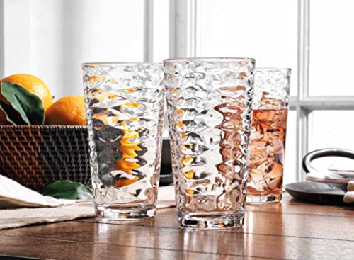 Glaver's 17 oz Hammered Glass Cocktail Set of 6 - Elegant Tall Drinking Glasses