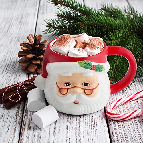 16 oz Nostalgic Santa Mug by Mr. Christmas, Red Handle 16 Ounce Ceramic Mug