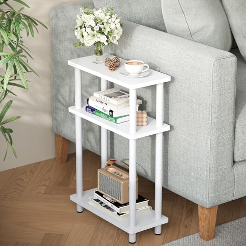3-Tier Slim Narrow Side Table, Compact Wood End Table for Small Spaces