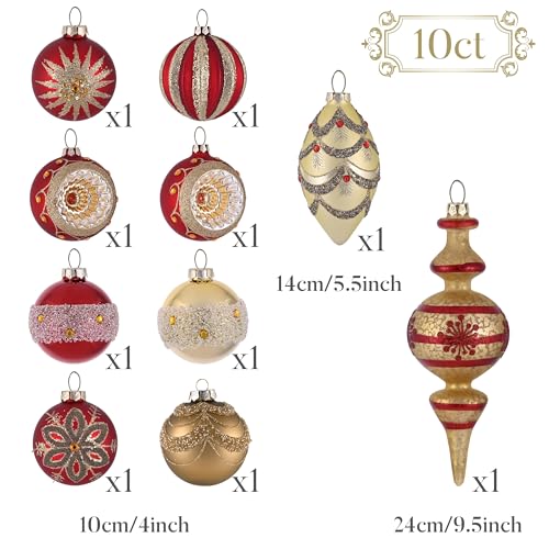 10-Piece Glass Christmas Ornament Set - Red and Gold Luxury Tree Decor