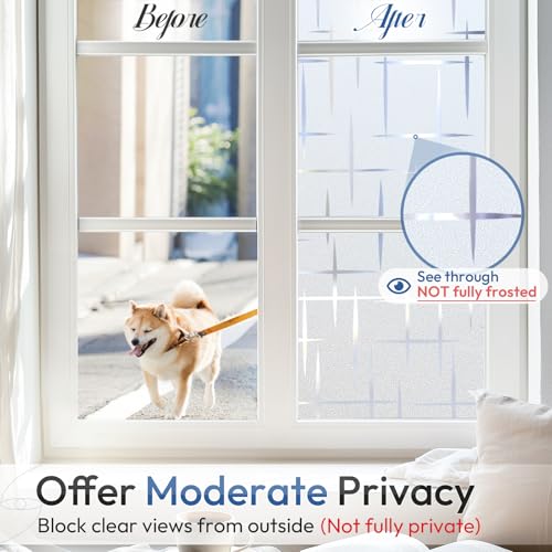 Frosted Window Privacy Film, Cross Pattern, 17.5"x78.7"