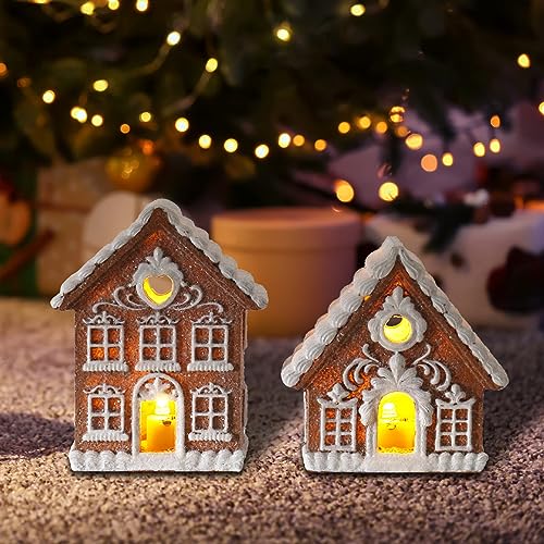 Lighted Gingerbread House Kit - 2-Piece Resin Miniature Christmas Decor