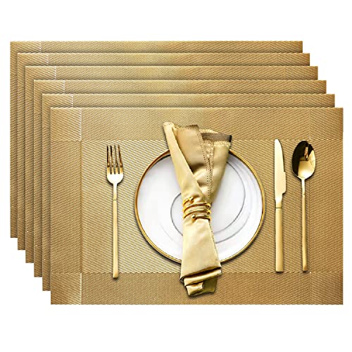 Trophable Set of 6 Gold Woven Heat-Resistant Placemats - Stylish Table Decor