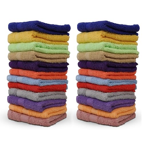ZUPERIA 24 Pack Cotton Washcloths - 12x12 Inch, Soft Absorbent Face & Spa Towels, Reusable, Multi-Color