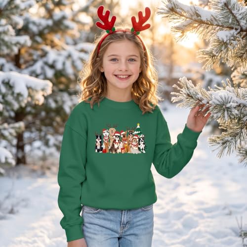 Kids Girls Christmas Dog Sweatshirt Green 11-12 Years - Dog Lover Shirt