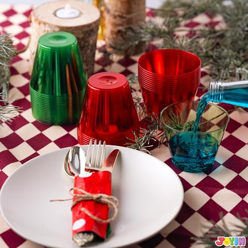 JOYIN 36 pcs Clear 9 oz Disposable Plastic Cups, Red & Green Xmas Party Glasses (Variation 36)
