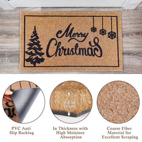 OurWarm Christmas Door Mat Outdoor 30x17 Inch Coir Welcome Doormat - Festive Holiday Entryway Decor