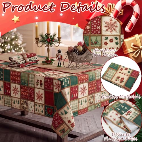 Irenare Christmas Farmhouse Patchwork Tablecloth 60 x 84 Inches