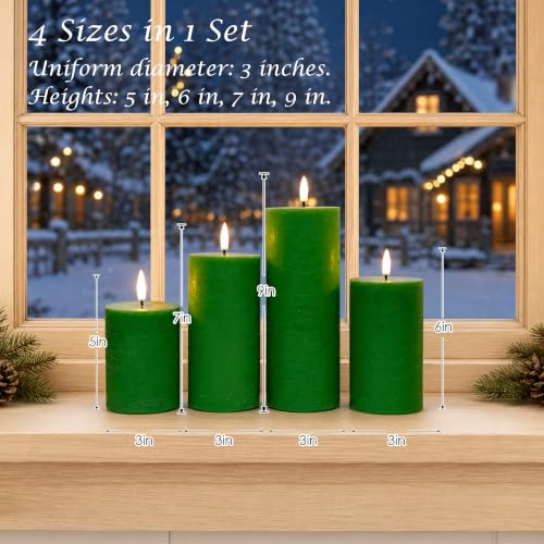 Green Flameless Candles, 4Pack Christmas Battery Operated Candles
