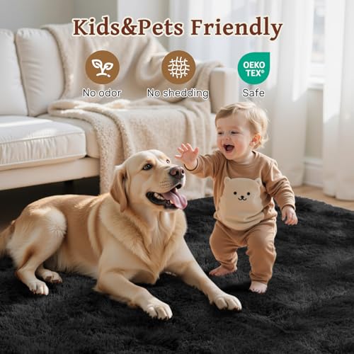 5x7 Ultra Soft Shag Area Rug, Non-Slip Plush Carpet for Bedroom and Living Room