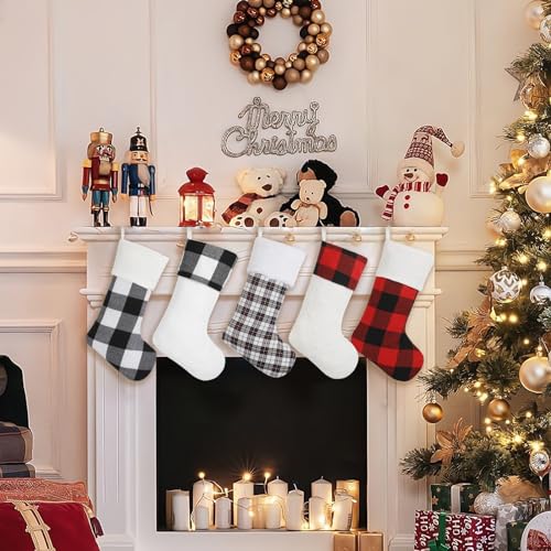Amorita Red & Black Buffalo Plaid Christmas Stockings Set of 5 - 20 Inch Holiday Decor