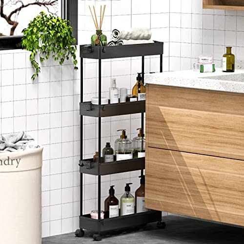 4-Tier Slim Rolling Storage Cart - Narrow Mobile Utility Organizer