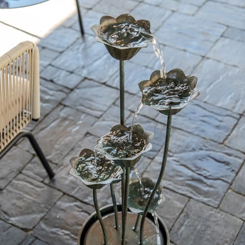 35-Inch Tall Metal Sculptural Multi-Tier Water Fountain for Indoor & Outdoor