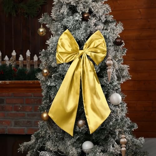 3 Pcs 2 ft Large Gold Christmas Bow Decorations Big Satin Bows Hanging Wall Decors for Room Fireplace Coquette Birthday Backdrop Bridal Shower Wedding Bachelorette Christmas Party Supplies