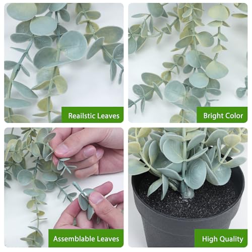 Artificial Hanging Eucalyptus Plant in Pot, Sage Green Faux Potted Vine