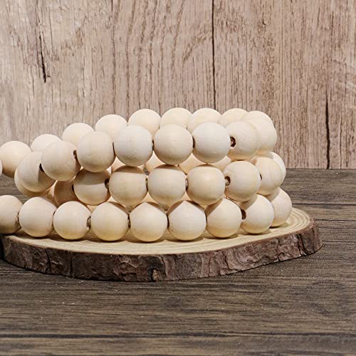 58-Inch Farmhouse Wood Bead Garland with Jute Tassels, Rustic Home Decor