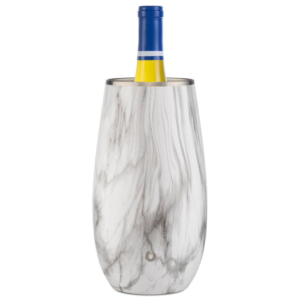 SNOWFOX Premium Vacuum Insulated, Triple Walled, Stainless Steel Wine Chiller w/Optimal fit to keep wine cold longer. Fits most Wine and Champagne Bottles. Non-Slip Silicon Base, Marble