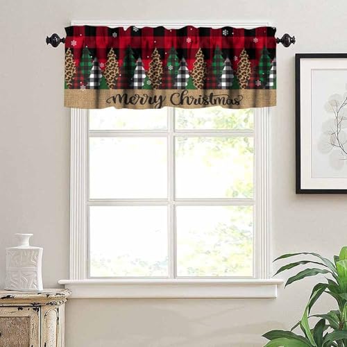 FengMingRui 2 Pack Christmas Tree Curtain Valances 18"W x 54"L Red Black Grid Holiday Decor