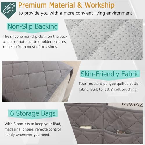 Armrest Organizer for Recliner and Sofa, 6-Pocket Storage Caddy (Grey)