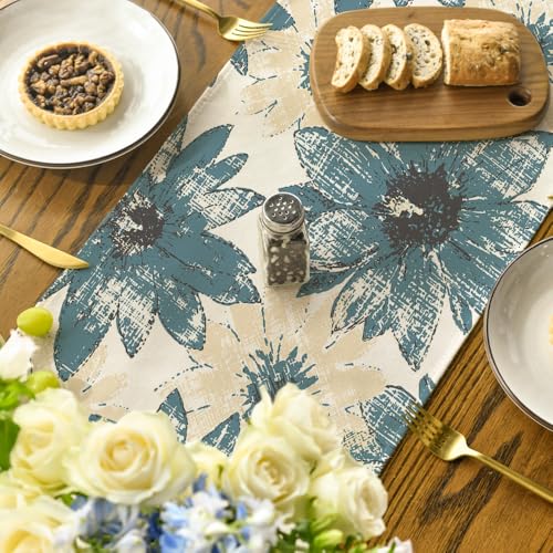 Artoid Mode Blue Retro Daisy Spring Table Runner 13x72 Inch Home Decor
