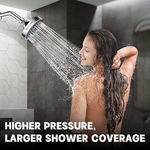 HOPOPRO 5-Mode High Pressure Shower Head - 4 Inch Chrome Fixed Showerhead