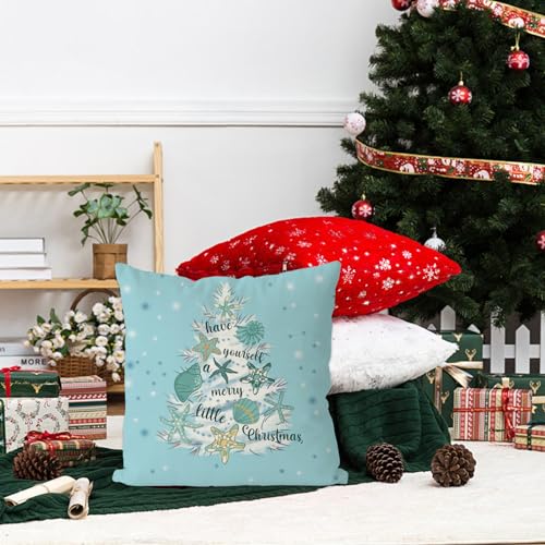 GAGEC 20x20 Inch Shell Starfish Christmas Pillow Covers – Farmhouse Blue Throw Cushion Case