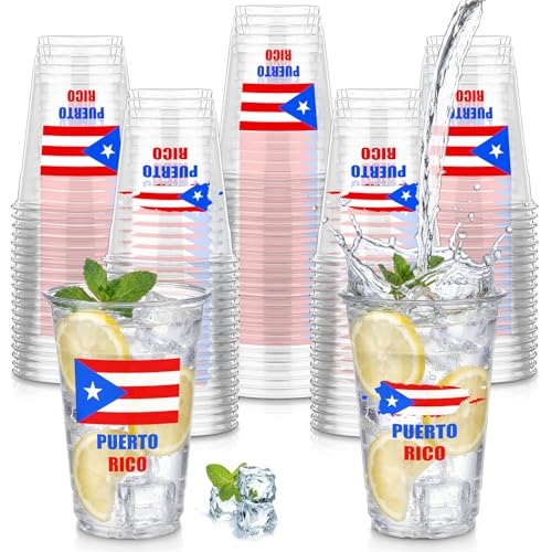 50 Pcs Puerto Rico Disposable Plastic Cups 12 oz Red White Blue Flag Party Supplies