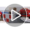 Monster Truck Twin Bed Headboard for Kids with Toy Car Storage - Red